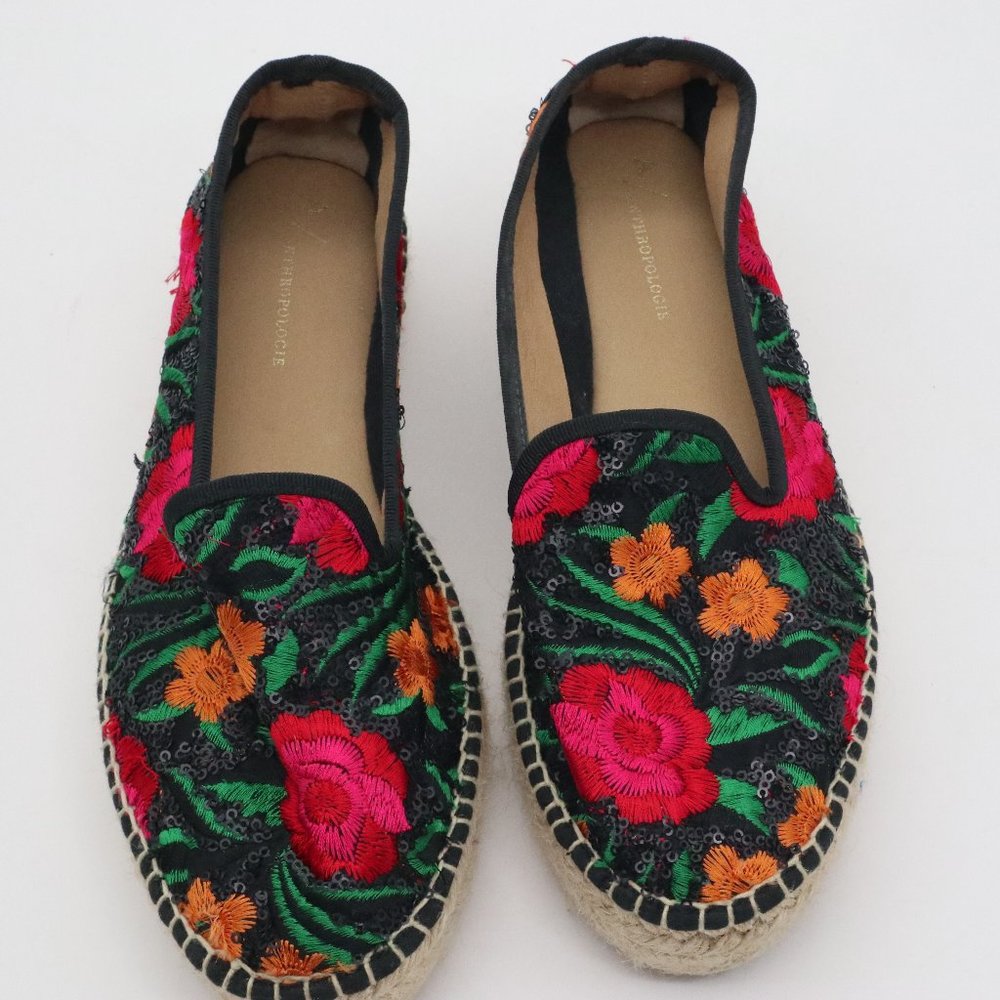 Anthropologie Embroidered Floral Espadrille Shoes Size 39